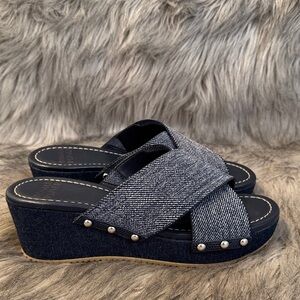 Donald Pliner Stylish Denim Wedge Sandals Size 7